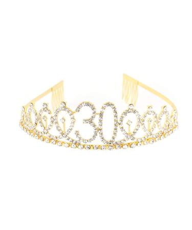 Lurrose 21st birthday crystal crown rhinestone princess tiara headband with hair comb for birthday party wedding bride decor (golden) size 7 golden