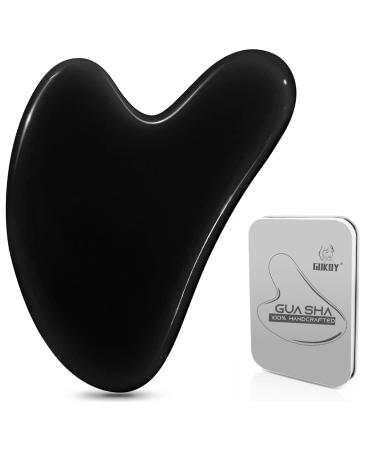 Gua Sha Face Treatment with Jade Natur-Stein Heart shape Guasha Board scratch massage tool for face eyes neck for skin care beauty and relaxation of the body muscles (black)