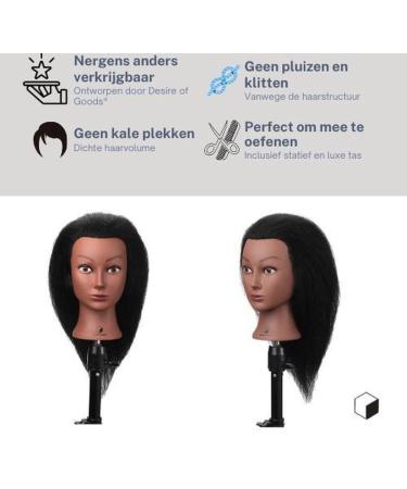 Desire of Goods Afro Training Head - Real Dark Brown Hair - 40 cm Hairdressing Mannequin with Stand - International Shipping Available - Buy Online on GoSupps.com