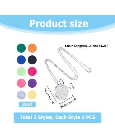 Aromatherapy Locket Pendant Necklace - 2 Sets with 24" Adjustable Chain | Lotus & Floating Cloud Essential Oil Diffuser | Women's Stainless Steel Jewelry - Buy Online on GoSupps.com