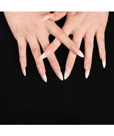 Allstarry 120pcs Extra Long Ombre French Fake Nail Natural Nude Stiletto Press on Nails - Full Cover Artificial Manicure Nail Tips for Women and Girls - Buy Online on GoSupps.com