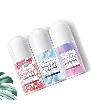 Beauty Host Deodorant Roller Set of 3 Floral World Ocean Wind Sweet Kiss Scents - Buy Online on GoSupps.com