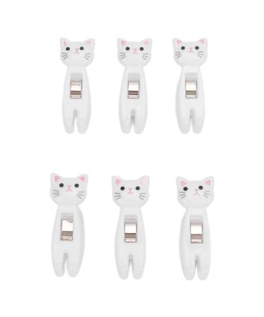 6 pieces of cat snack clips with anti-slip strips and handle strong metal spring for firm hold versatile food pocket and snack clip for clothing and documents (white)