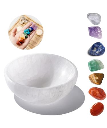 Stemma Selenite Bowl 4 inch Crystals and Healing Stones| 9 Piece Crystal Sets for Beginners Selenite Plate for Charging| Chakra Stones Healing Crystal Decor| Moroccan Selenite