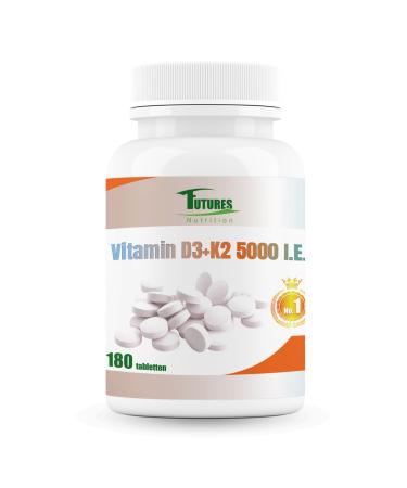 Future Nutrition 5000 I.E Vitamin D3 K2 highly dose |Vegan |Best bioavailability with 99.7+% All-TransOnly 1 tablet every 5 days |Laboratory testing purity180 tablets 5000 I.E 180 pieces (1 Pack)