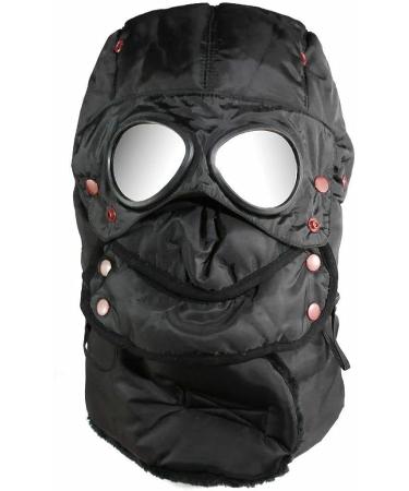 Winter Thermal Trapper Hat with Glasses - Windproof Ski Mask Cap in Black - Buy Online on GoSupps.com