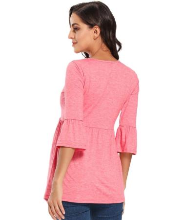 Love2Mi Women Maternity Blouse A Line Pregnancy Shirt 3/4 Bell-Sleeve Striped Maternity Clothes - Size Large, Pink - Buy Online on GoSupps.com