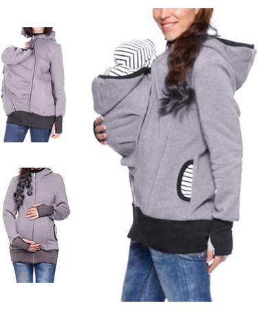 SouiWuzi Baby Carrier Hoodie Maternity Kangaroo Jacket Coat Sweatshirt - Gray - Buy Online on GoSupps.com