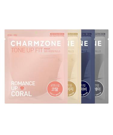 CHARMZONE Tone Up Fit Premium Protective Fashion Mask 25EA Beige/Grey/Navy/Coral S/M/L Individually Packed Made in Korea Large Trial Pack(4pcs)