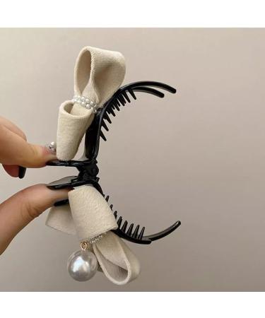 Pearl Bow Hairpin Sweet Plush Ponytail Fixed Hair Claw Oversize Fashion Hairgrips Elegant Hair Soft T3M1 Hea Clip for Girl Beige - Buy Online on GoSupps.com