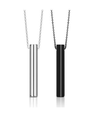 Aucuu 2Pcs Stress Relief Necklaces Mindful Breathing Necklace Anxiety Relief Necklace for Men Women Meditation Anxiety Relief 2pcs black+silver