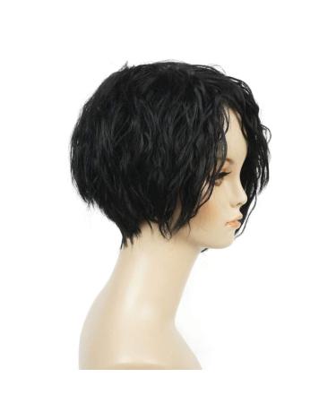 Buy SHIYID African American Wigs Asymmetric Oblique Bangs Black Short Curly Synthetic Full Wig for Natural Look Fast International Shipping - Buy Online on GoSupps.com