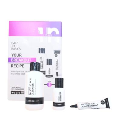 The INKEY List Back to Basics: Goodbye Acne Skincare Set:: Salicylic Acid Acne + Pore Cleanser Niacinamide Oil Control Serum Succinic Acid Acne Treatment