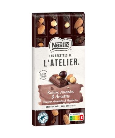 G n rique NESTLE LES RECETTES DE LATELIER - Chocolate and Dried Fruit Delight 170g - Dark chocolate treat with raisins almonds and hazelnuts - Pack of 4