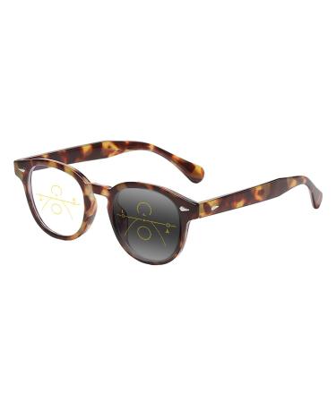 EFLAL Multifocal Progressive Men Women Acetate Retro Square Transition Photochromic Reading Glass Leopard 1 x