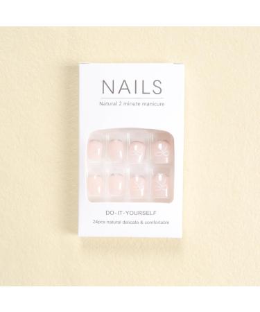 SINLOV Short Square Fake Nails Flower Glossy Press on False Nails Pink Nude French Full Cover False Nails for Women and Girls - Buy Online on GoSupps.com