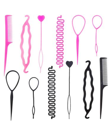 TCOTBE 2 Sets Topsy Tail Hair Tool DIY Hair Styling Tool Kit Hair Loop Styling Tool Hair Braiding Tool Updo Ponytail Maker Accessories French Braid Tool Loop Hair Styling Set for Girls and Women