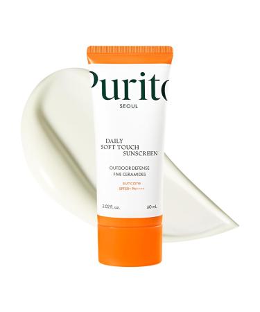 PURITO SEOUL Daily Soft Touch Sunscreen 60ml SPF50+ PA++++ Ceramides Non White Cast Water-Resistant UVA & UVB Protection K-Beauty Outdoor
