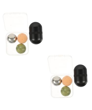 Fomiyes 2 sentences ball made of volcanic stone scooter-eye massage beauty roller for the face beauty jade face massage roller beauty facial scooter tension volcanic stone cosmetics 4.5x2.6cccmx2pcs blackx2st