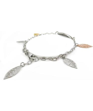 Customized Women's Multiple Sclerosis Medical Bracelet - Pre-Engraved Steel Leaves | International Shipping Available - Buy Online on GoSupps.com