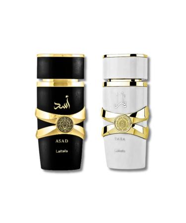 Lattafa for Unisex 2 Piece Eau de Parfum Gift Set (Yara Moi for Women + Asad for Men) 3.4 Ounce/100 ml each