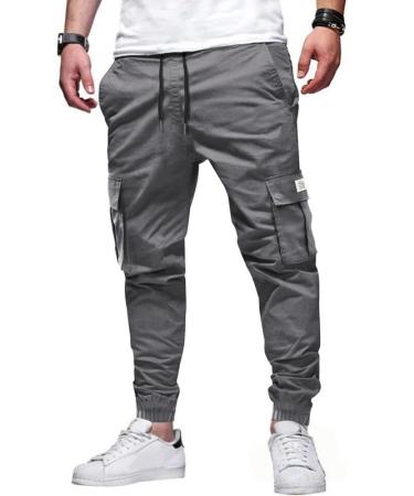 Elegancity Mens Cargo Trousers Casual Jogger Work Pants Regular Fit Drawstring Sweatpants Sports Bottoms with Pockets (38-46) 38 A-gray