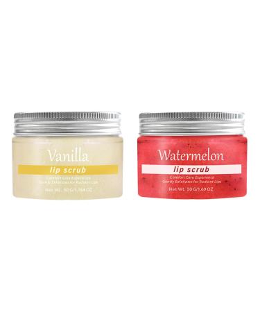 Generic Vanilla & Watermelon Sugar Lip Scrub 2-Pack Exfoliator & Moisturizer for Dry Cracked Lips 3.4 oz