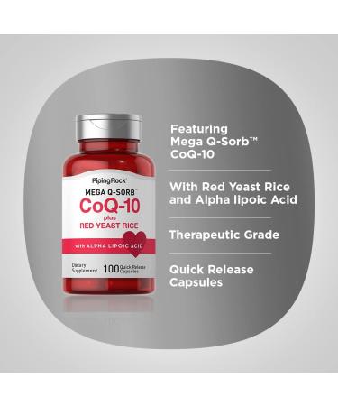 Piping Rock CoQ10 with Red Yeast Rice - 100 Capsules | Alpha Lipoic Acid | Non-GMO & Gluten Free Supplement - International Shipping Available - Buy Online on GoSupps.com