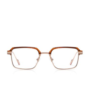 Square Metal Frame Blue Light Blocking Glasses for Women Men Anti UV Ray Computer Reading Glasses for Women Men Roseglod-tea 53 Millimeters