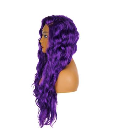 SHIYID Glueless Dark Purple Long Wavy Synthetic Lace Front Wig - Natural Hairline Heat Resistant Wigs for Black Women | Shop Now! - Buy Online on GoSupps.com