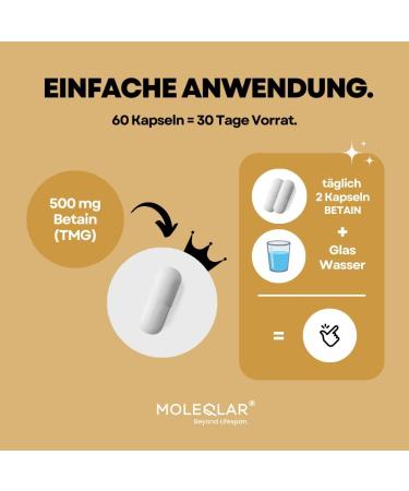 Moleqlar TMG Betaine Capsules - 60 Vegan Premium 500mg - High-Purity Trimethylglycine - Made in Europe - International Shipping Available - Buy Online on GoSupps.com