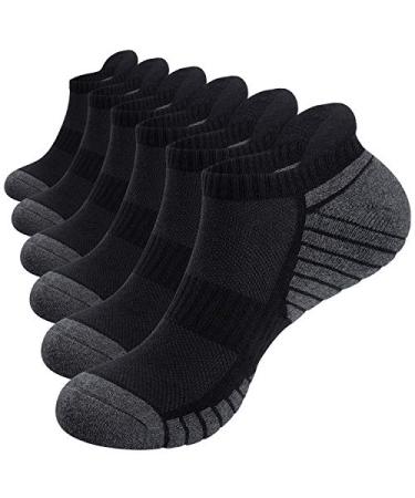 TANSTC Mens Socks, 6 Pairs Anti-Blister Cushioned Breathable Running Cotton Socks, Athletic Ankle Sports Socks Black&grey 9-12