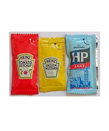 50 Heinz English Mustard 50 Heinz Tomato Ketchup and 50 HP Sauce - individual sachets
