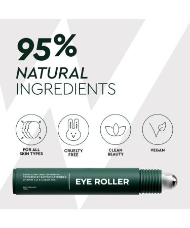 Wolf Project Under Eye Roller - Energizing Serum for Dark Circles & Puffiness - Men's Brightening Eye Cream with Caffeine, Vitamin C & Peptides (15ml) - Buy Online on GoSupps.com