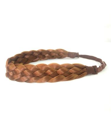 BOBIYA 5 Strands Synthetic Hair Braided Headband Classic Chunky Wide Plaited Braids Headband Elastic Stretch Braid Headband for Women Girl (Sunset Brown)