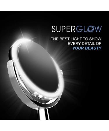BIOMAX SuperGlow 9-Round Dual-Sided Lighted Makeup Mirror | 1X/5X Magnification, 1000Lux Brightness, 360 Rotating Vanity Mirror | Brushed Nickel Finish - Buy Online on GoSupps.com