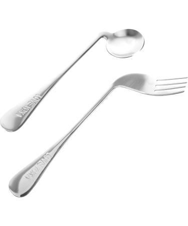 Lurrose Left-Handed Curved Cutlery Set - 4-Piece Self-Feeding Spoon & Fork for Adaptive Eating - Durable Steel 17x4.5cm - Buy Online on GoSupps.com