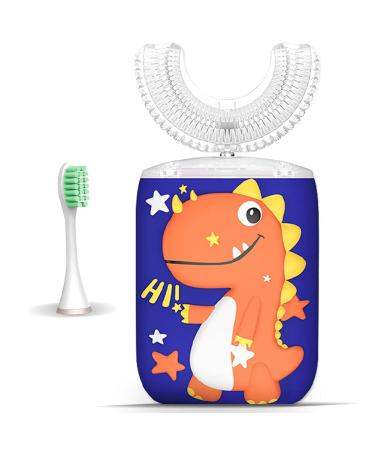 Kids Toothbrush Electric, U Shaped Ultrasonic Automatic Toothbrush with 2 Brush Heads, Six Cleaning Modes, Cartoon Modeling Design for Kids, Special for Birthday Gift 4-orange