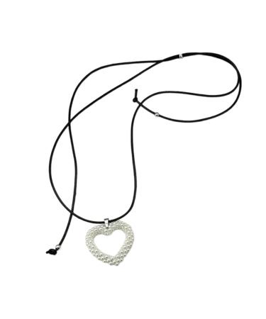 Oralgos adjustable black rope necklace with pearls heart fans necklace heart follower choker fashionable collarbone chain for girls ABS plastic