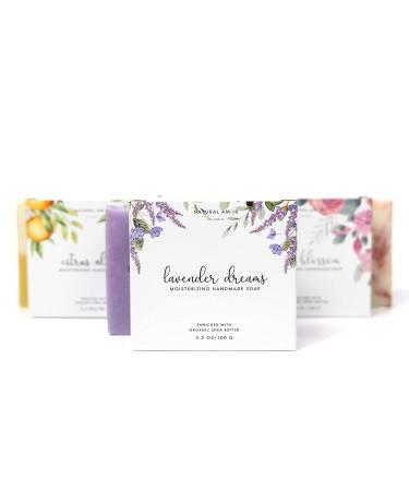 Natural Amor Handmade Soap Bar Variety 3 Pack - Rose Lavender Citrus Scented Gift Set for Women, Vegan, 3.5 oz each - Buy Online on GoSupps.com