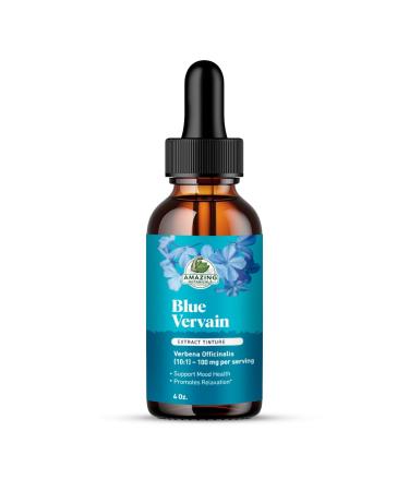 Organic Blue Vervain 10X Extract Tincture Ultra-Concentrated Herbal Supplement Verbena Hastata for Calm, Mood & Nervous System Support Vegan, Sugar & Alcohol-Free Herb Drops - 4 fl oz/ 120ml 4 Fl Oz (Pack of 1)