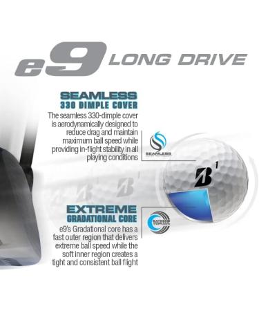Bridgestone Golf 2023 e9 Long Drive Golf Balls - White | High Performance Distance Balls - Buy Online on GoSupps.com