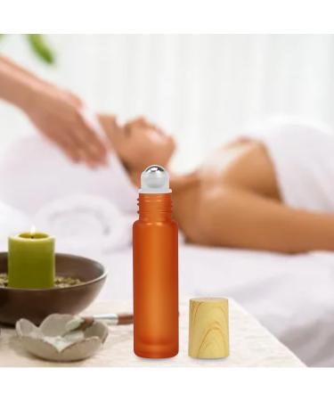 Frosted Glass Essential Oil Roller Bottles 10pcs - Orange Frosted Glass 10ml Roller Bottles with Wood Grain Cap - Stainless Steel Roller Balls - Empty Perfume Bottles - Buy Online on GoSupps.com