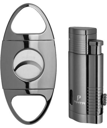PIPITA Torch Lighter Gift Set Windproof Lighter with Punch Refillable Butane Torch Gas Lighters and Cutter (Without Gas) Grey - Buy Online on GoSupps.com