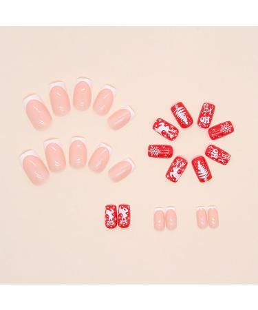 SINLOV Christmas Snowflakes Square False Nails French Gradient ElknFake Nails Red Press on Nails Ballerina Acrylic Full Cover Fake Nails for Women and Girls - Buy Online on GoSupps.com