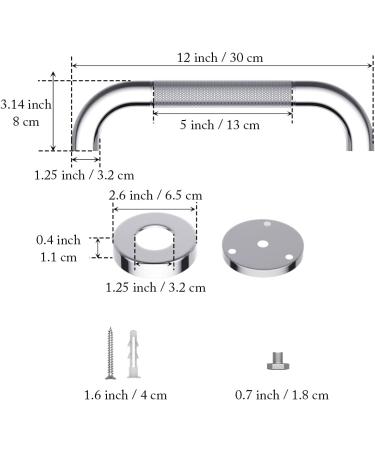 2 Pack 12 Inch Chrome Anti-Slip Shower Grab Bar Set - Stainless Steel Bathroom Support Bars for Elderly, Senior, Handicap - Knurled Design for Safety and Stability - Buy Online on GoSupps.com