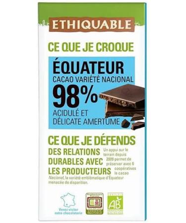 Ethiquable Ecuador Madagascar 98% Dark Chocolate Tablets 100 g Pack of 3 - Buy Online on GoSupps.com