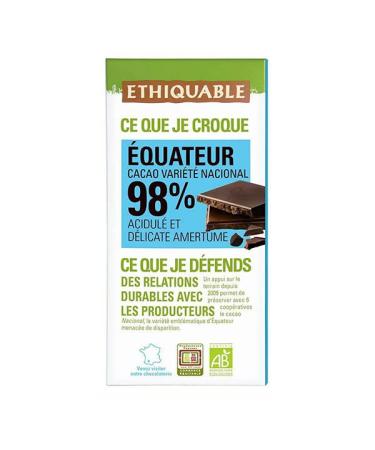 Ethiquable Ecuador Madagascar 98% Dark Chocolate Tablets 100 g Pack of 3