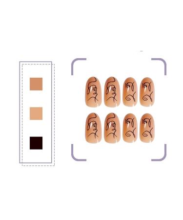 Abstract French Short Oval Fake Nails - 24PCS Full Cover Acrylic Nail Art for Women & Girls - International Shipping - Buy Online on GoSupps.com