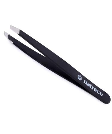 Stainless Steel Slant Precision Tweezers Professional Tweezers for Eyebrows & Hair Removal Black
